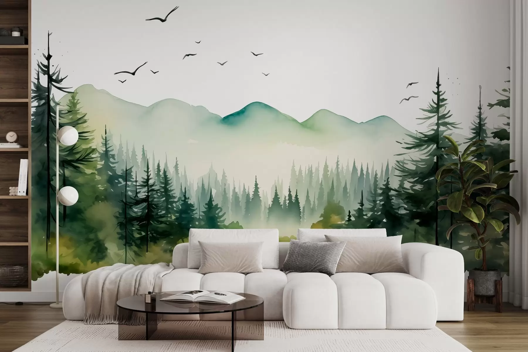 murales de pared Valle verde en acuarela w02150