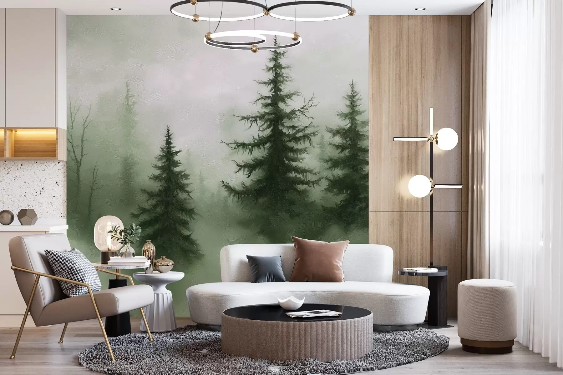 murales de pared Bosque verde oscuro, pintura al óleo, pinceladas, naturaleza w02153v1