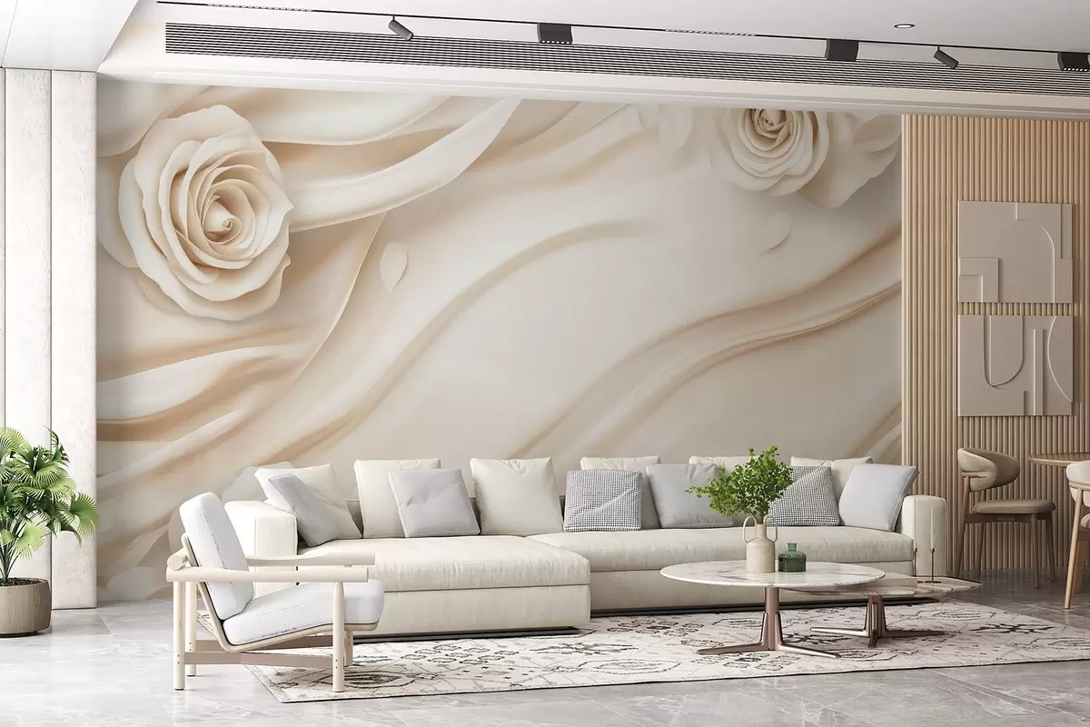 murales de pared Elegante fondo beige con rosas w02197