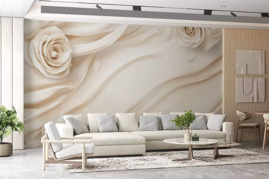 murales de pared Elegante fondo beige con rosas w02197