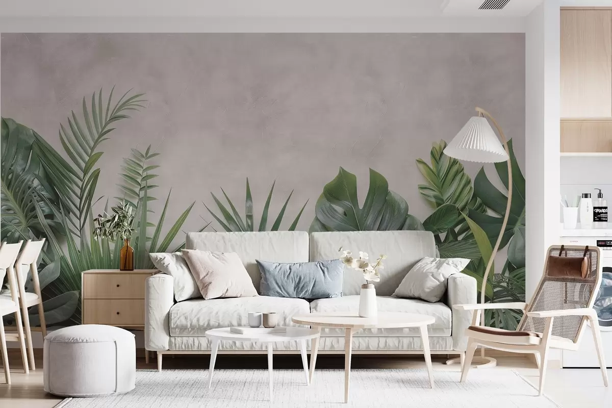 murales de pared Matorrales tropicales sobre un fondo de hormigón claro w01898