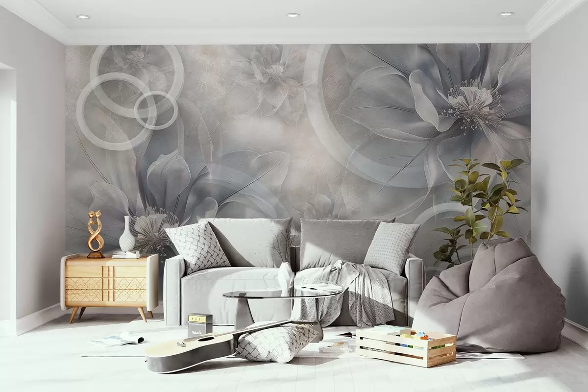 murales de pared Flores y círculos grandes y delicados w01899