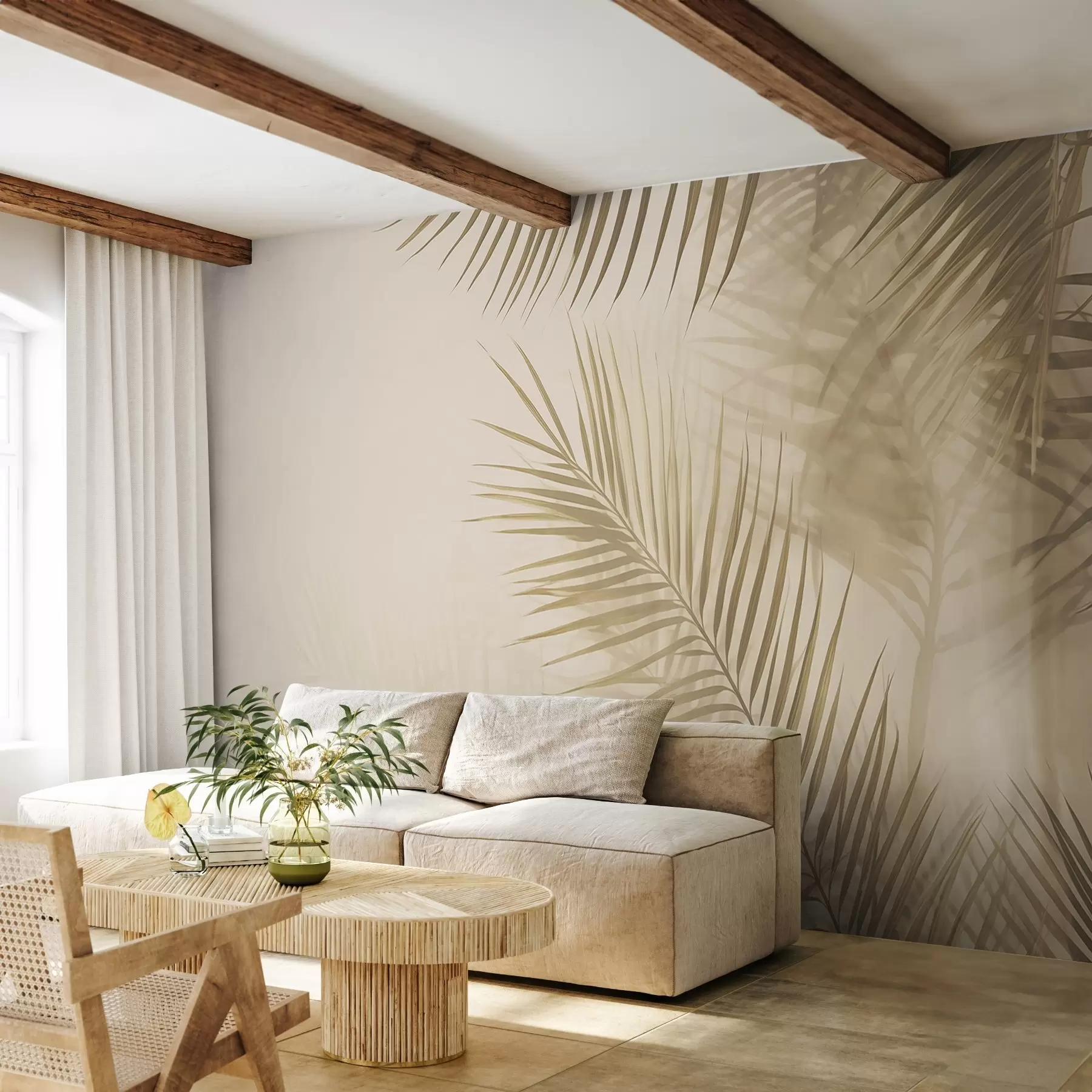murales de pared Hojas de palmera en estilo vintage w02224