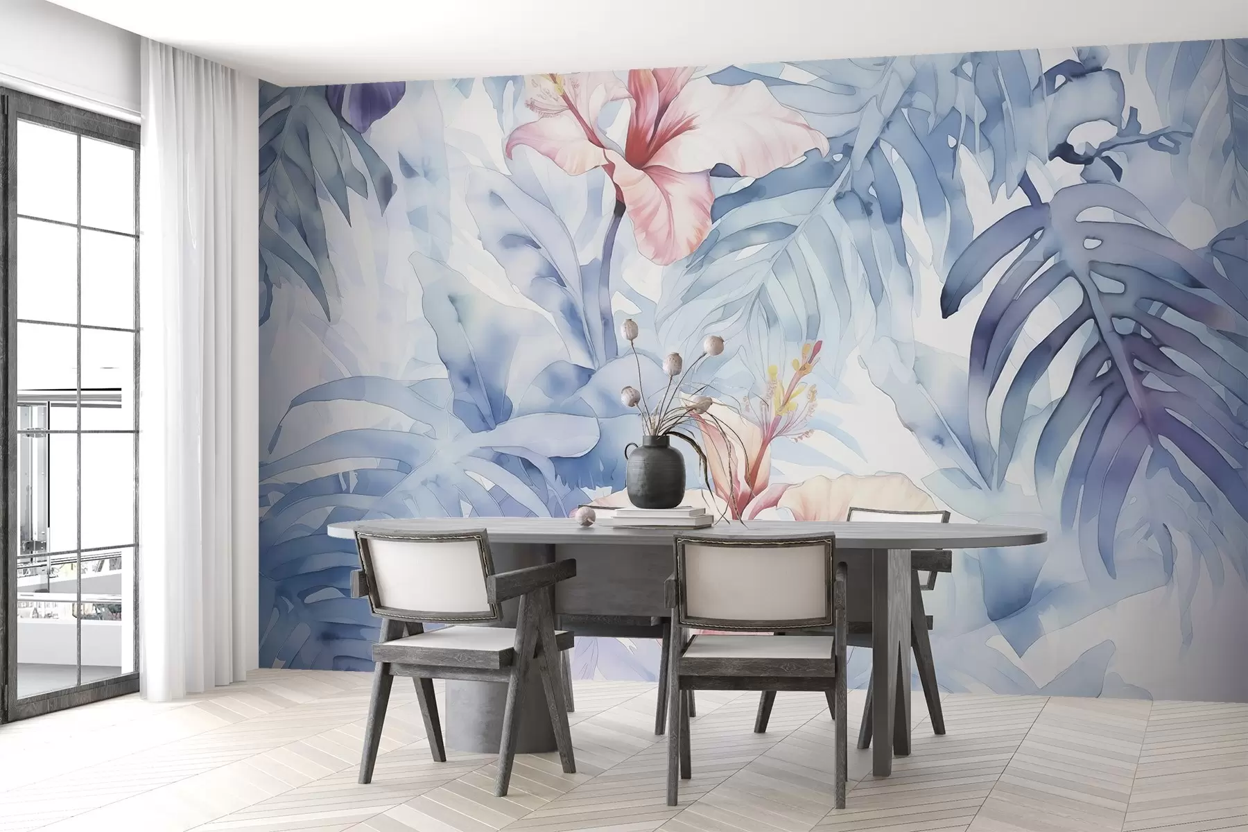 murales de pared Tropical hojas imitación de estilo borroso acuarela w02275