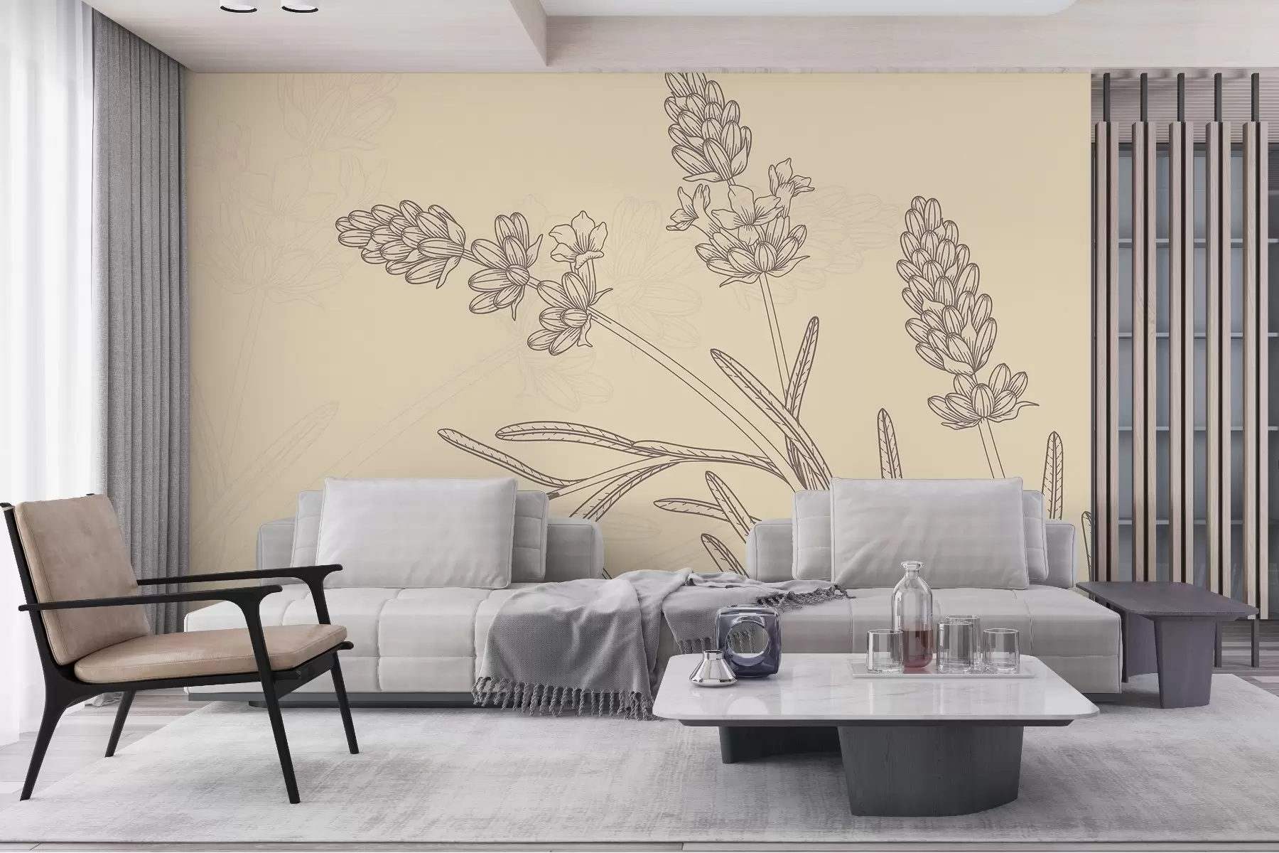 murales de pared Lavanda lineal sobre beige w02243v1