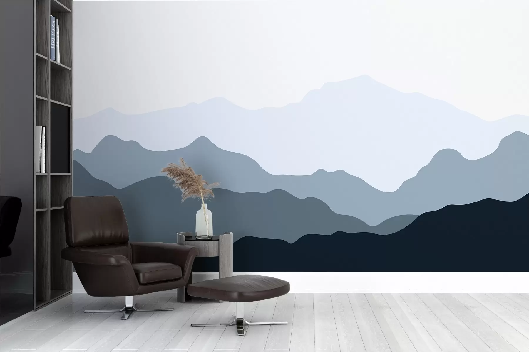 murales de pared Montaña coloreada en tonos azules w02244v3