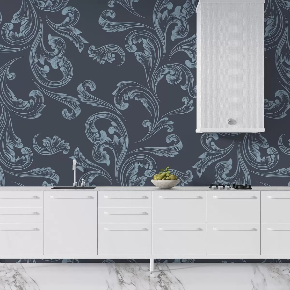 murales de pared Monograma damasquinado, tinte azul w02247v2