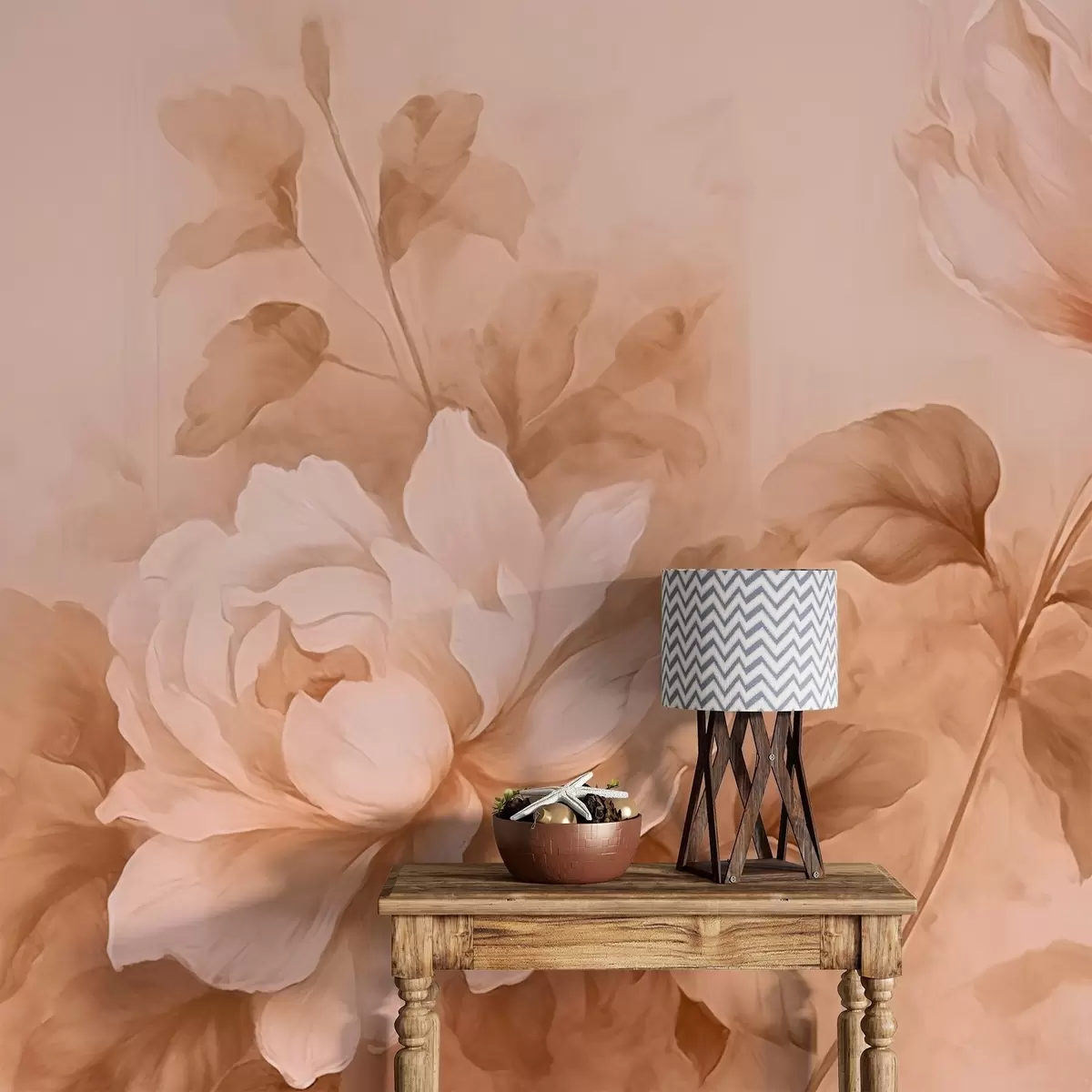 murales de pared Imagen de grandes peonías en cálidos colores pastel w02260