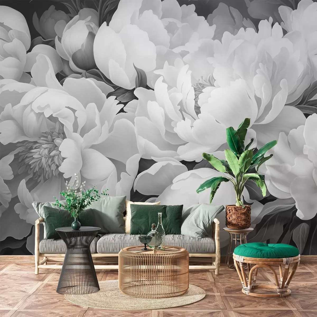 murales de pared Peonías blancas y negras w02262