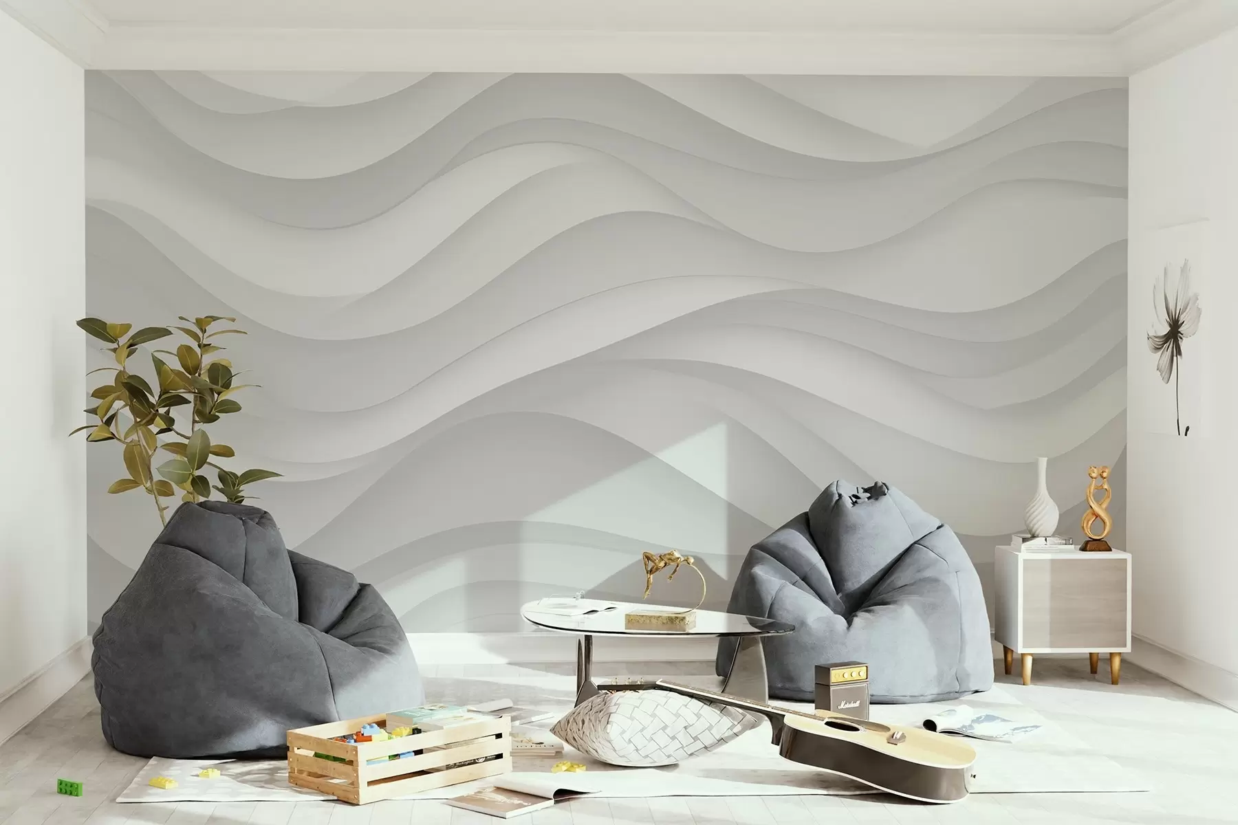 murales de pared Ondas grises en tonos suaves w02314
