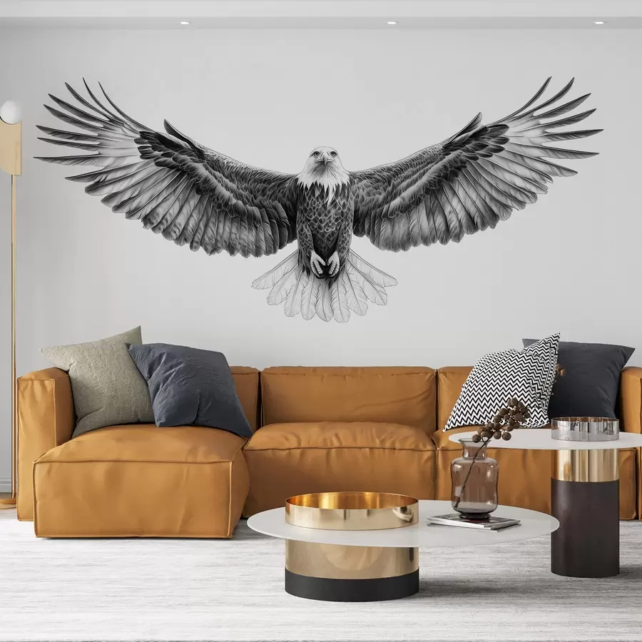 murales de pared Águila voladora, dibujo a lápiz, pájaros, minimalismo w02370