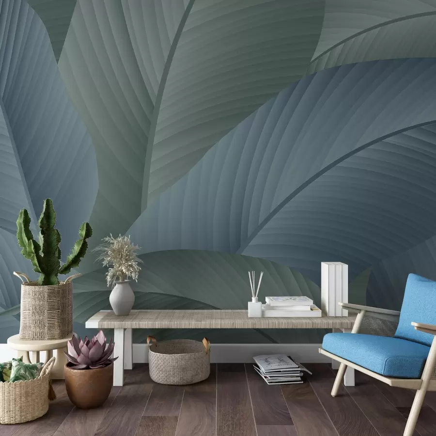 murales de pared Hojas grandes de color azul w02366