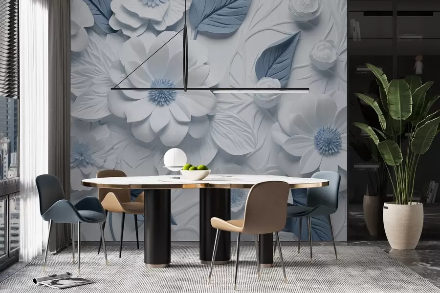 murales de pared Flores volumétricas de yeso en dos colores w02006v1