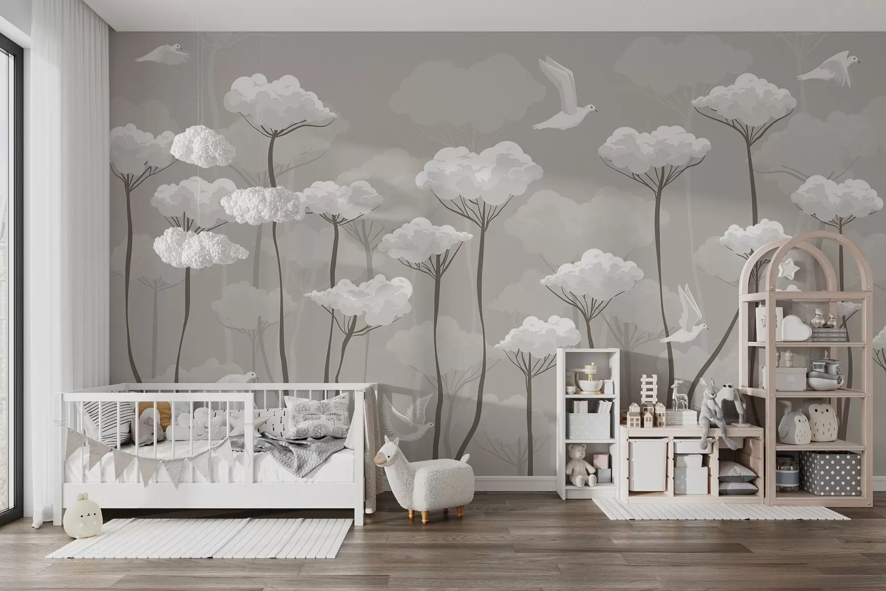 murales de pared Árboles de cuento en forma de nubes w02009v2