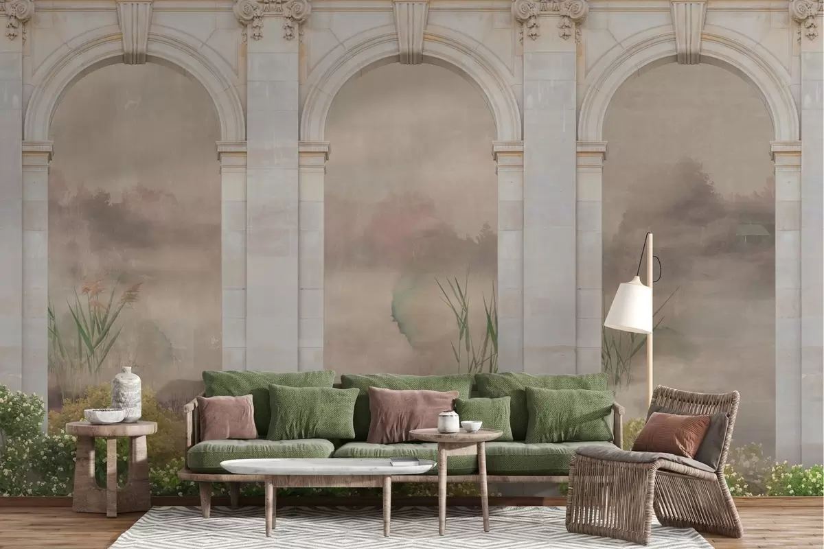 murales de pared Arcos con arbustos verdes w02371