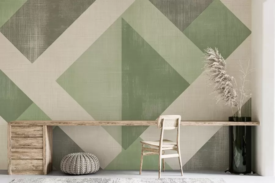 murales de pared Moderno diseño geométrico de papel pintado con formas superpuestas en suaves tonos beige y marrón w02341v2