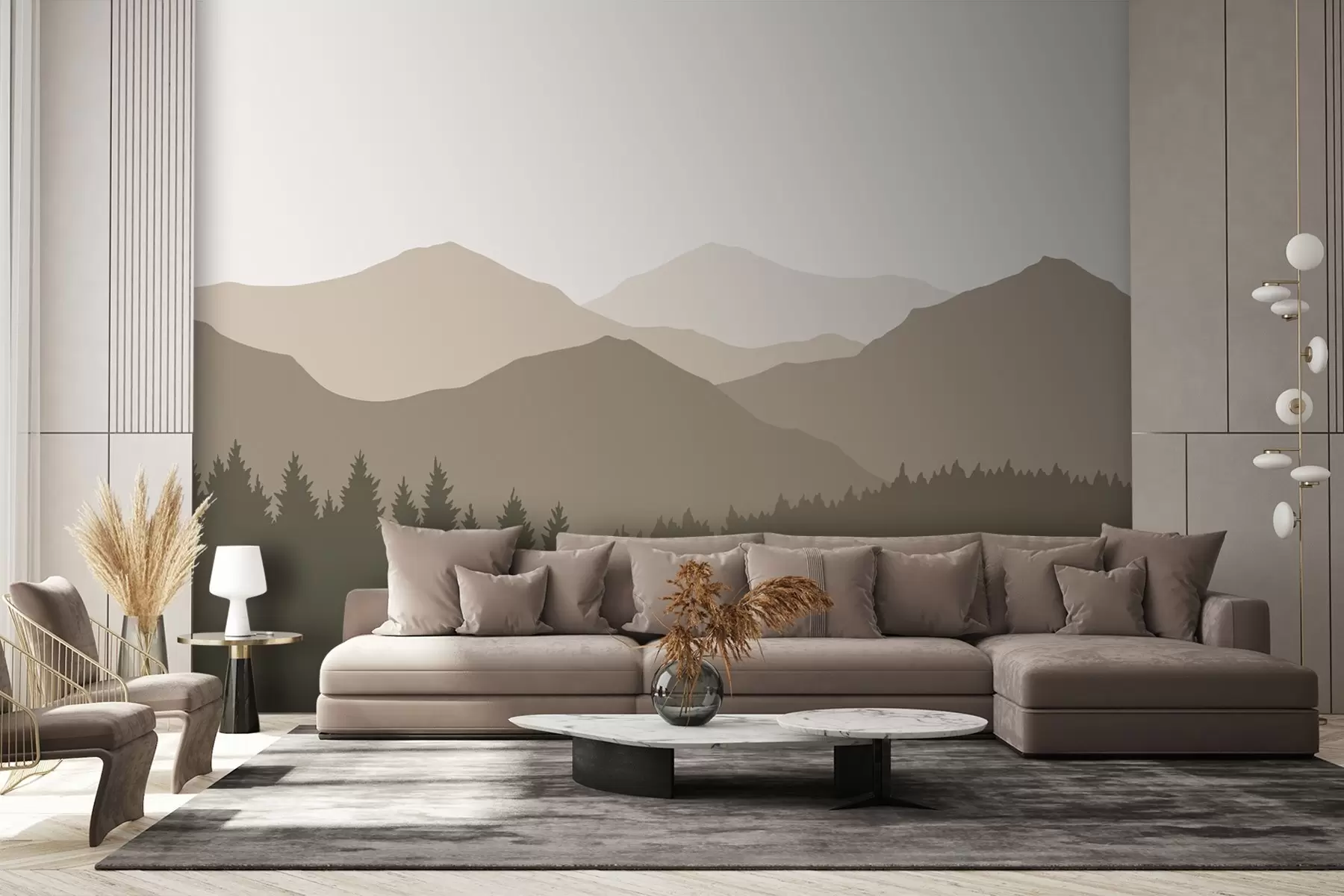murales de pared Siluetas de montañas en tonos marrones w02387v1
