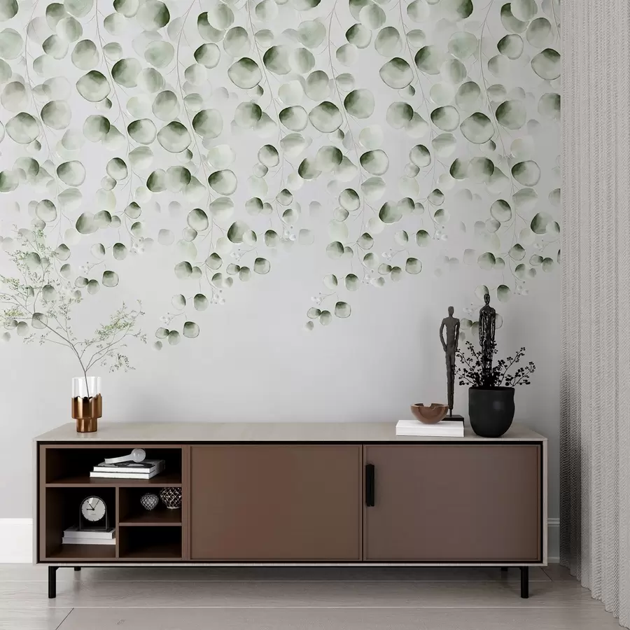 murales de pared Hojas verdes en la parte superior w02390