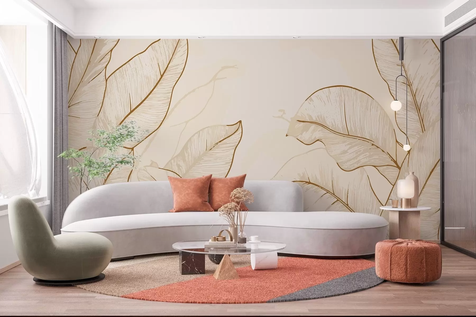 murales de pared Contornos de hojas de plátano w02307