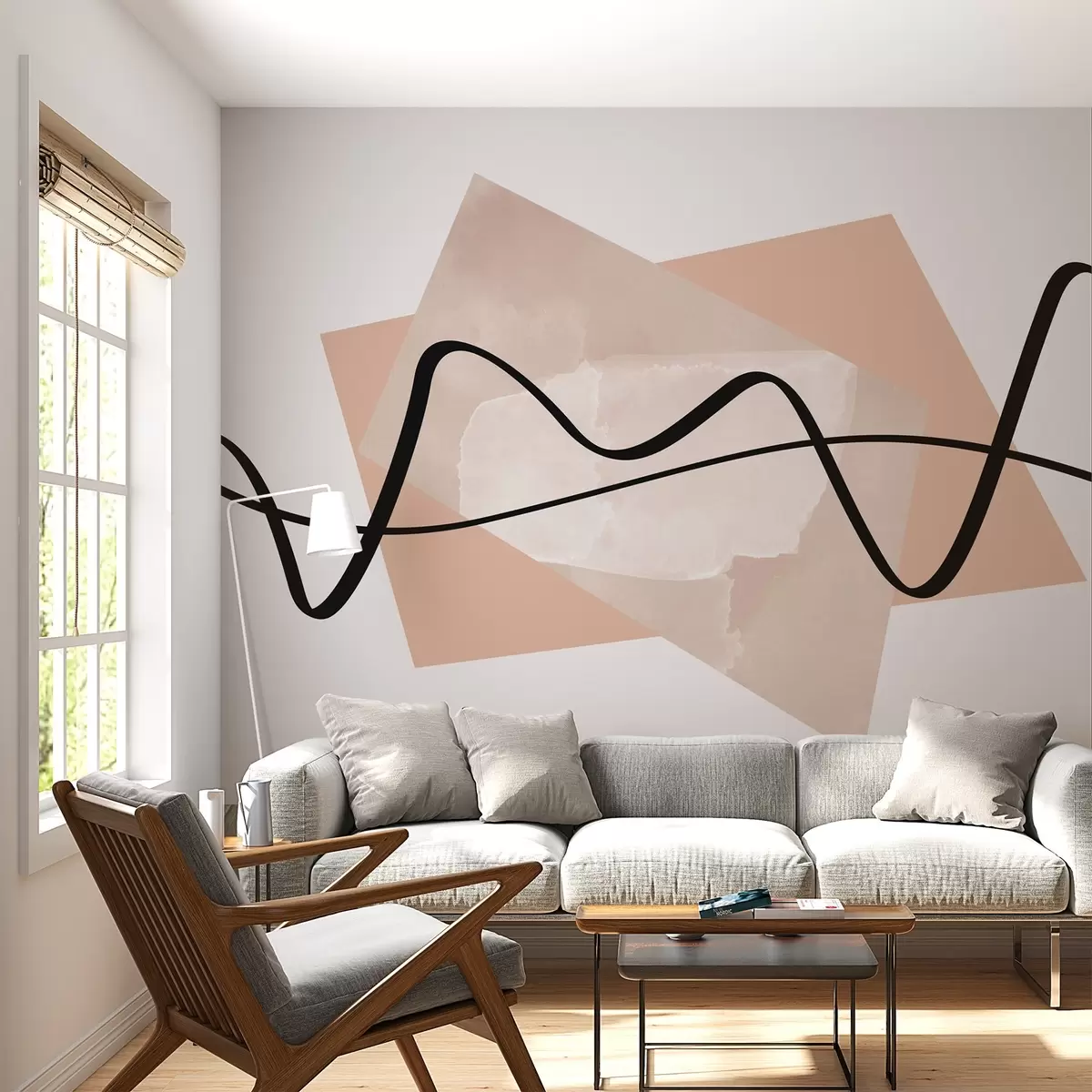 murales de pared Líneas negras y formas beige abstractas w02377