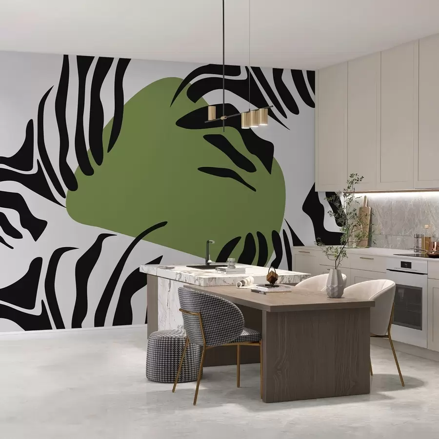 murales de pared Rayas y punto verde abstracto w02378v2