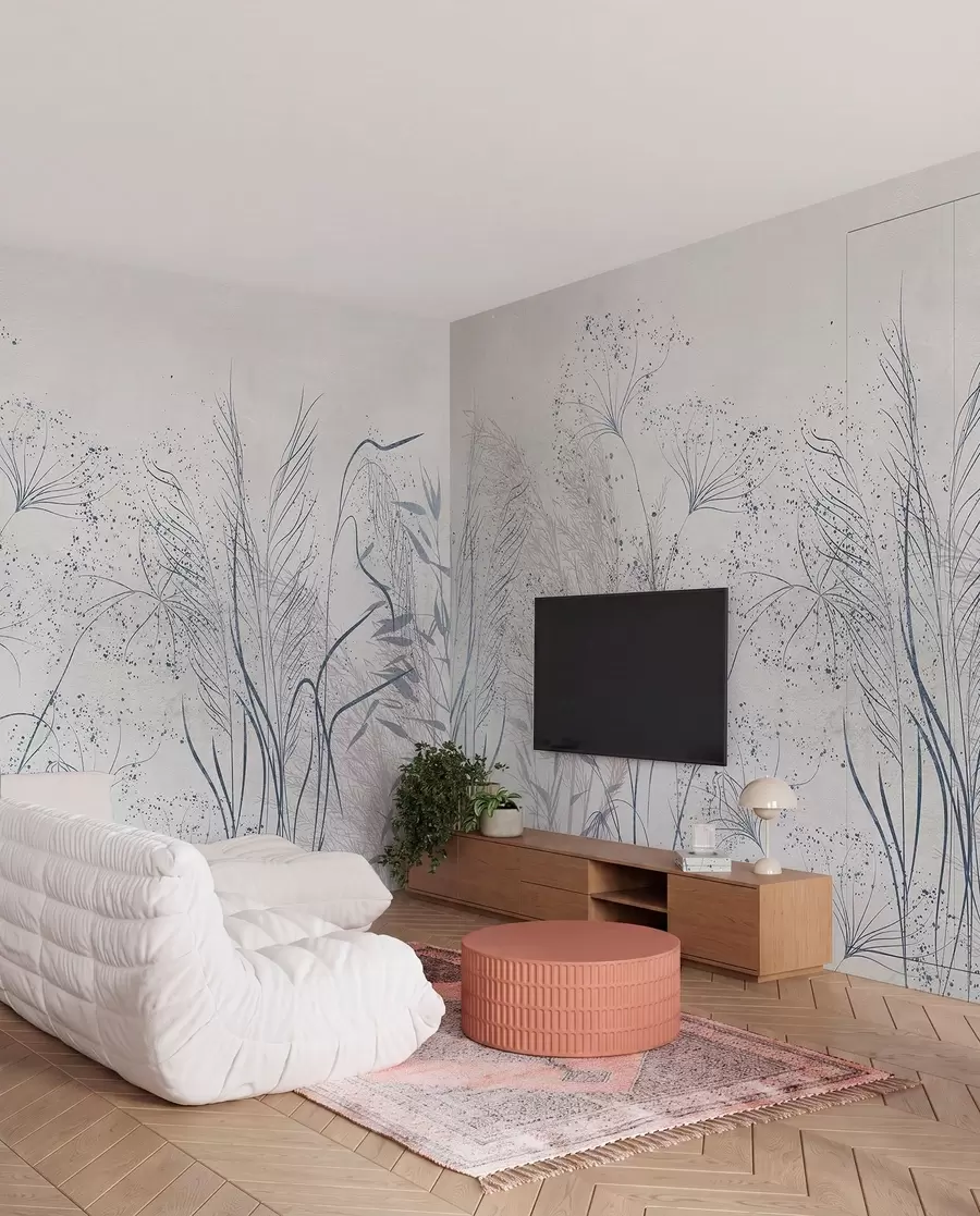 murales de pared Dibujo botánico en gris w08441v1
