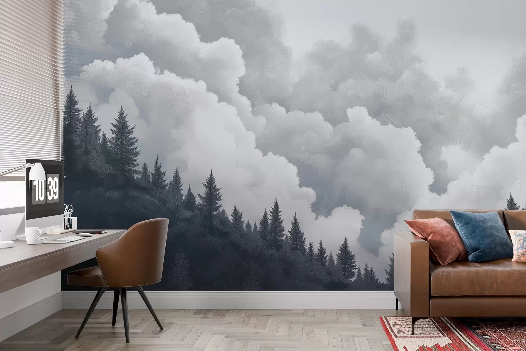 murales de pared Nubes espesas pintadas al óleo sobre el bosque w02411