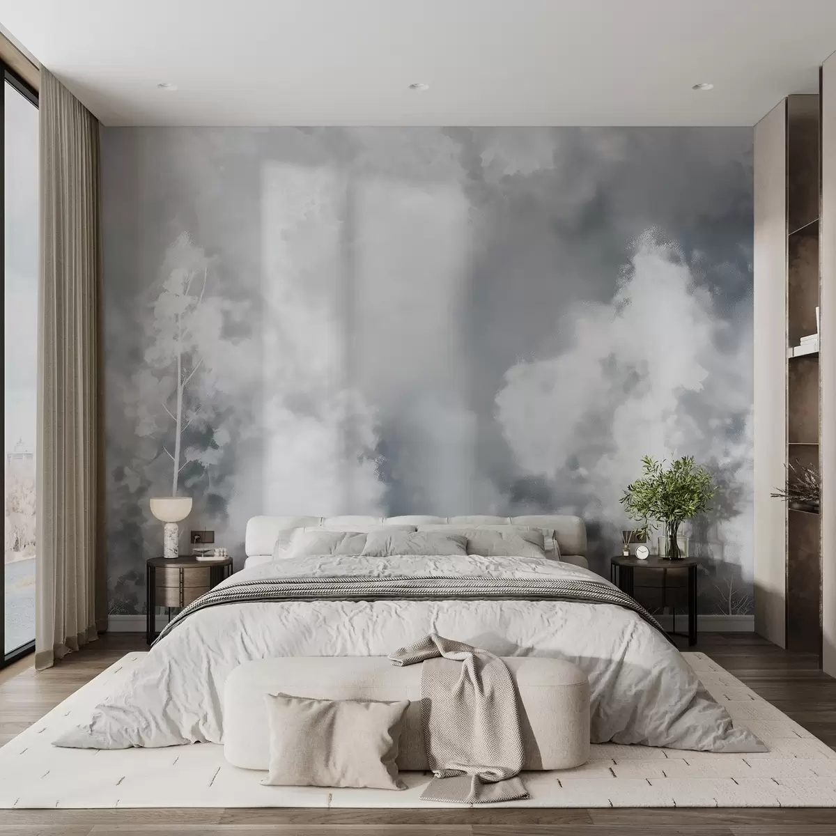 murales de pared Bosque elegante en colores pastel, efecto tiza en la pared w02412