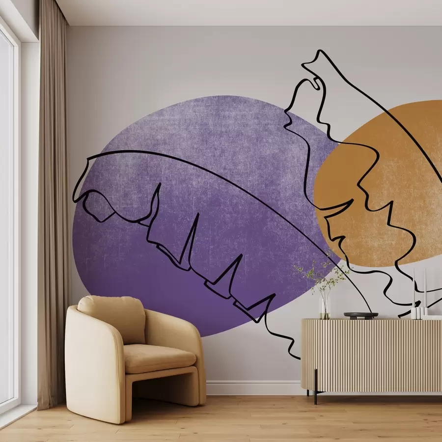 murales de pared Plátano hojas de palma línea de dibujo en púrpura y naranja textura punto w02423v1