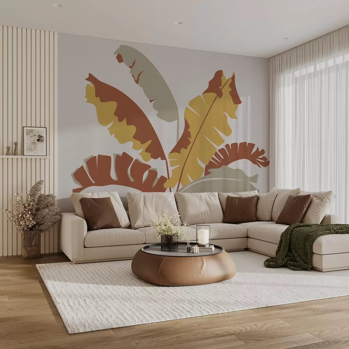 murales de pared Hojas tropicales de color rojo, amarillo w02424