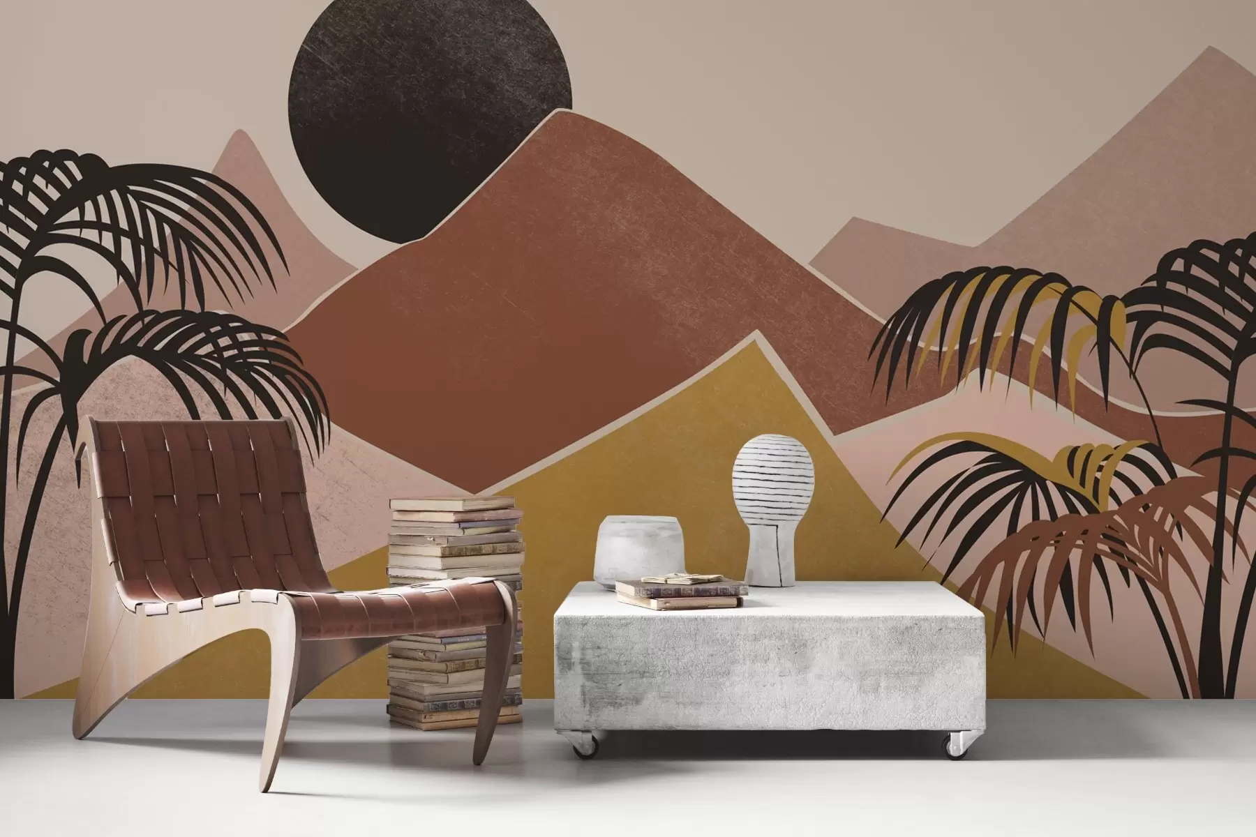 murales de pared Paisaje abstracto de montañas con palmeras w02426