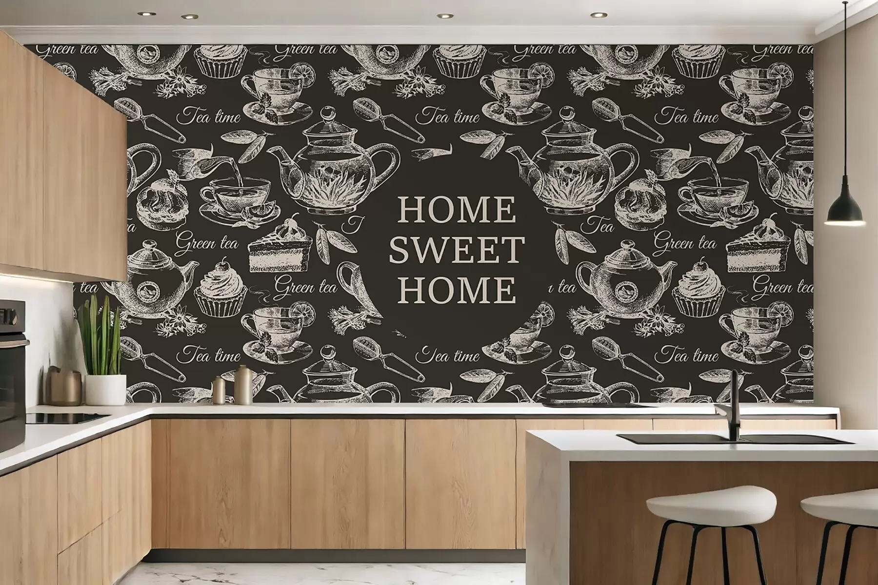 murales de pared papel pintado oscuro para la cocina con motivos beige w02404