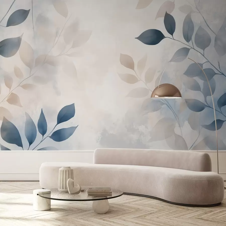 murales de pared delicadas hojas en técnica de acuarela w02453