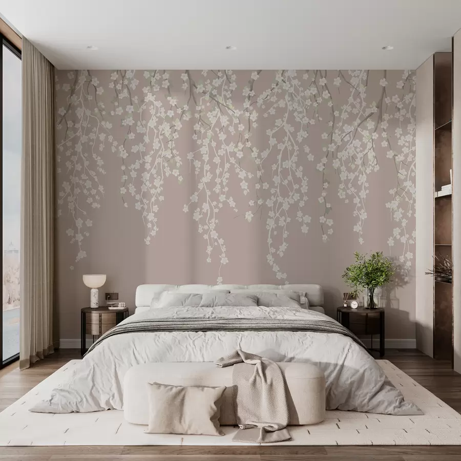 murales de pared Ramas delicadas con flores sobre fondo pastel w02479v2