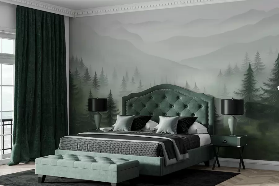 murales de pared Bosque verde brumoso w02450