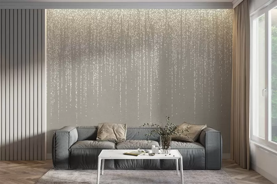 murales de pared Un elegante estampado vertical de guirnaldas punteadas sobre un fondo de textura beige, que crea una sensación de profundidad y movimiento w08470