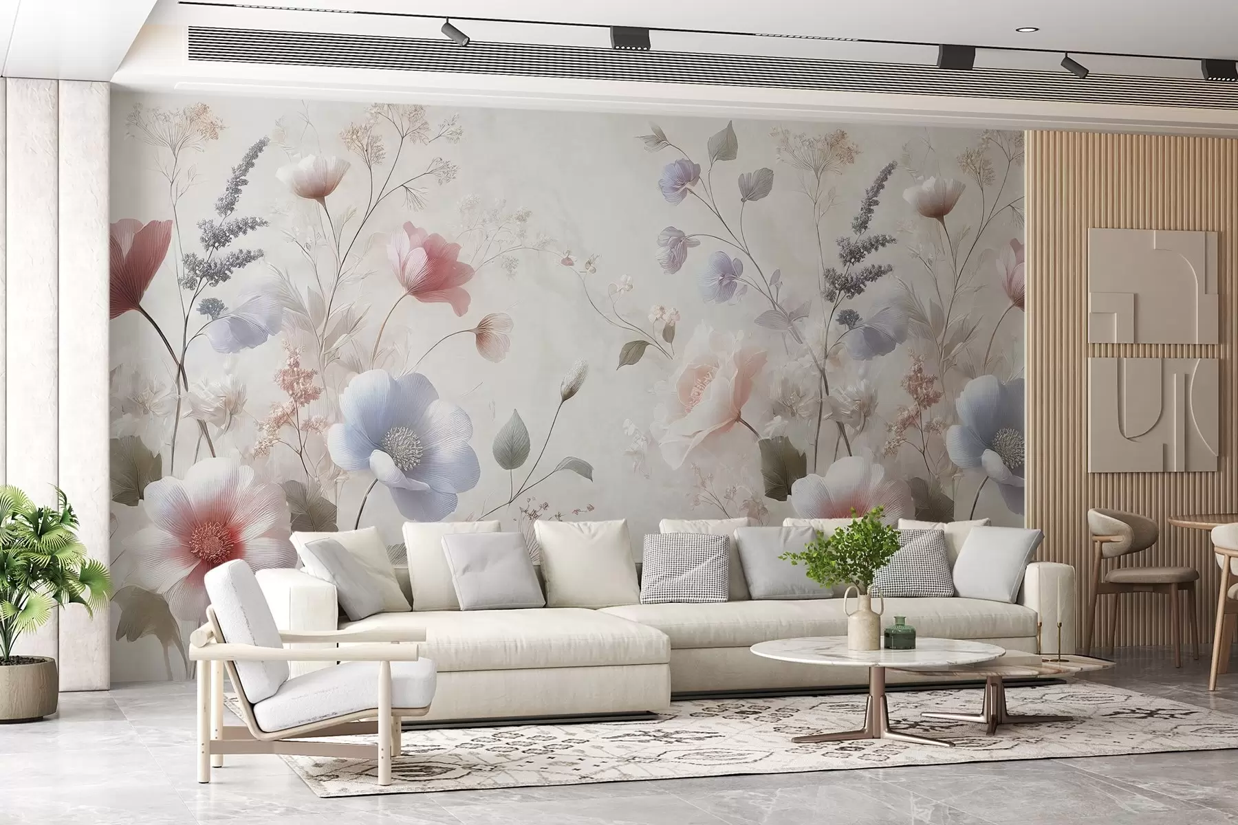 murales de pared delicadas flores silvestres en colores pastel sobre un fondo texturizado w02454