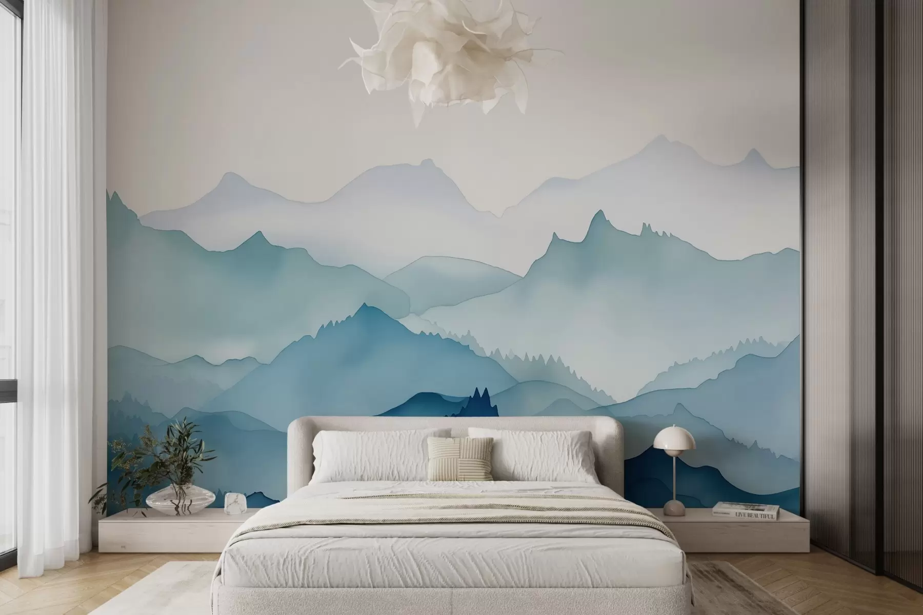 murales de pared Montañas imitación acuarela tonos azules w02497