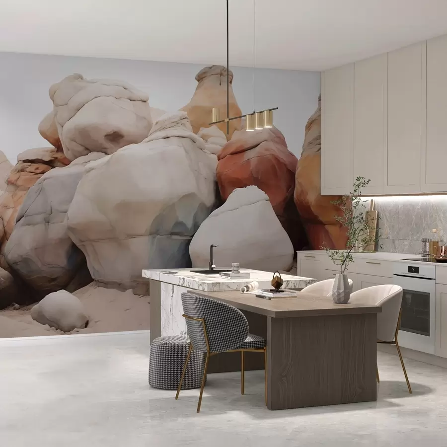 murales de pared Piedras grandes sobre arena imitación acuarela w02500