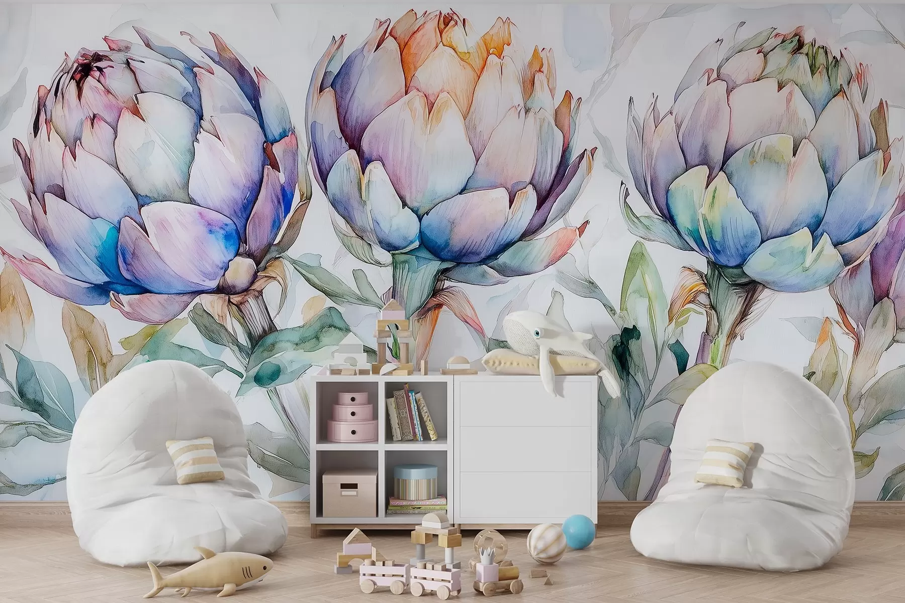 murales de pared Bonito dibujo de alcachofas, estilo acuarela, colorido w02482