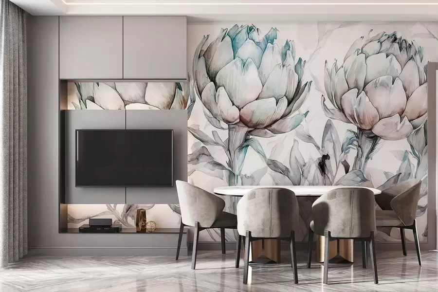 murales de pared Bonito dibujo de alcachofas, estilo acuarela, colores suaves w02482v1