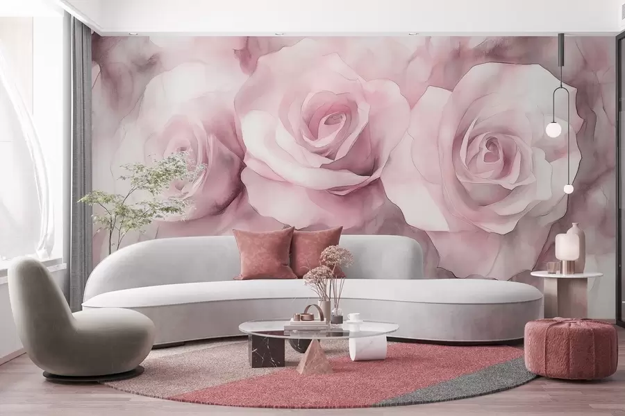 murales de pared Hermosas rosas, estilo acuarela, colores rosas, bohemio w02492v1