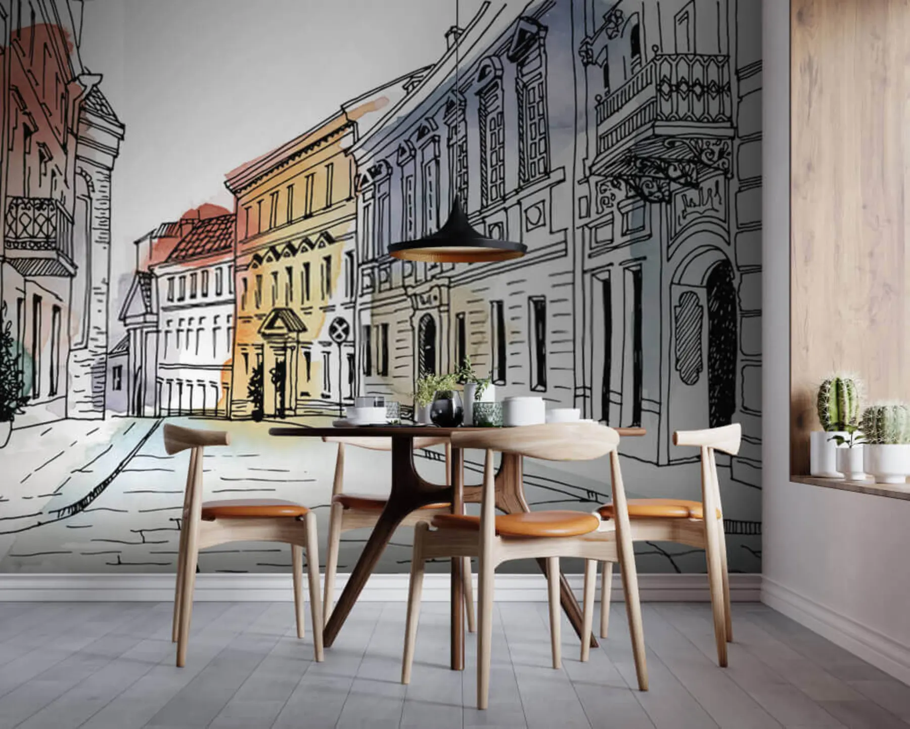 murales de pared Casco antiguo, rotulador y acuarela. u51062