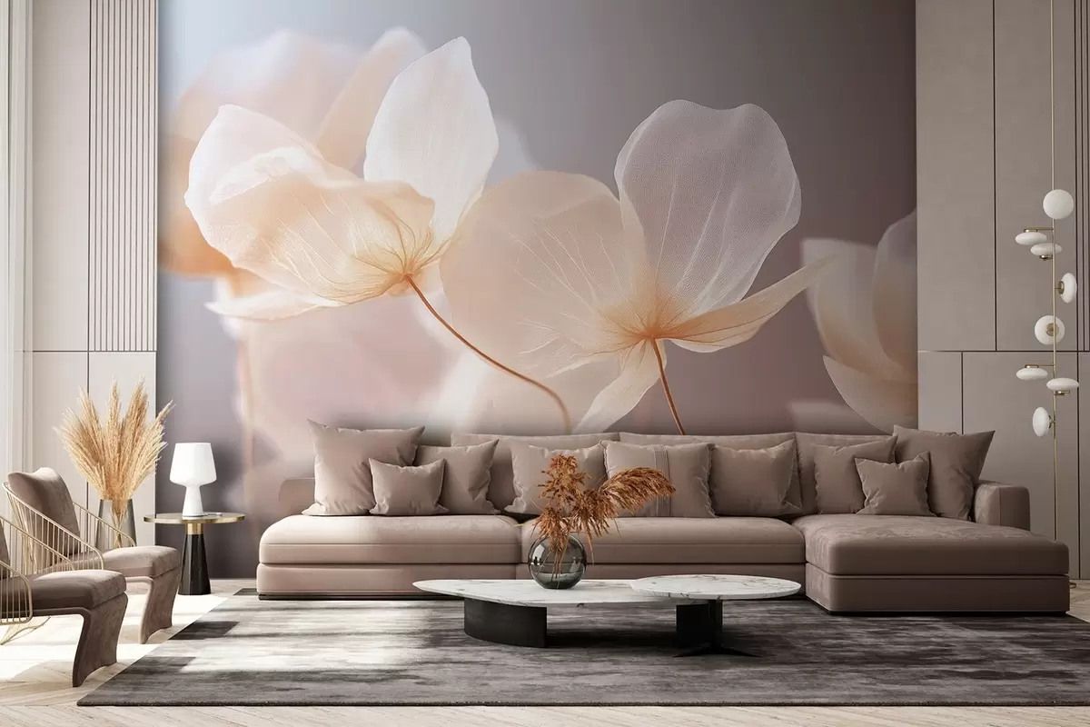 murales de pared Pétalos de loto, una delicada composición con fondo rosa w08500v1