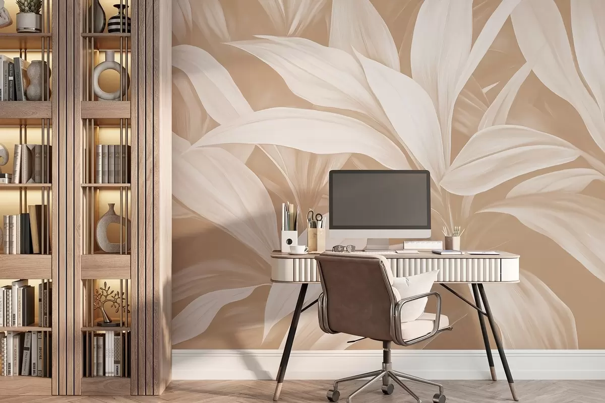 murales de pared Hojas grandes de color rosa suave w08501