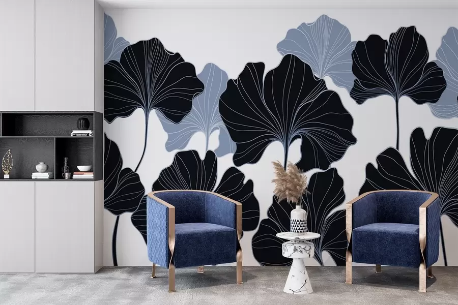 murales de pared Contornos de hojas estilizados w02525