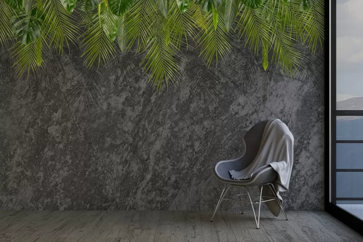 murales de pared hojas tropicales sobre fondo de imitación piedra w02547