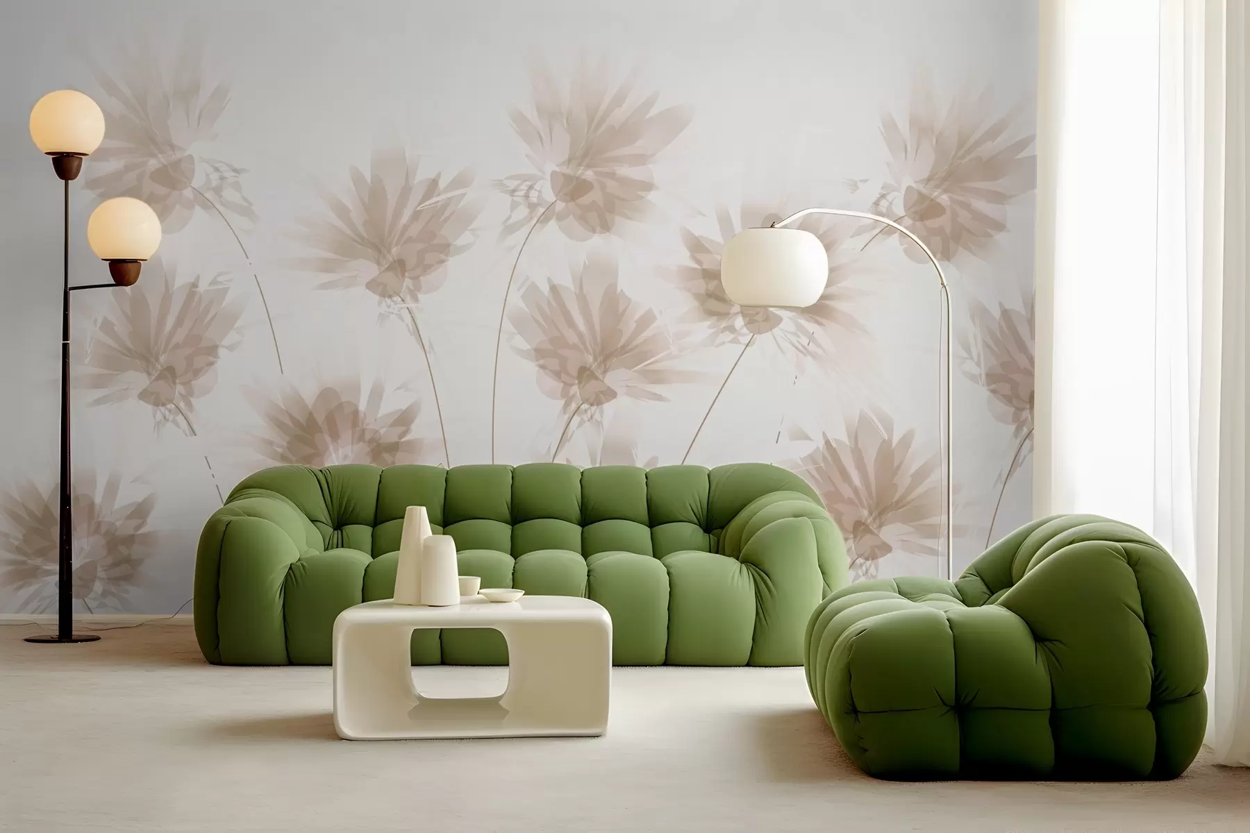 murales de pared flores beige sobre fondo claro w02561v1