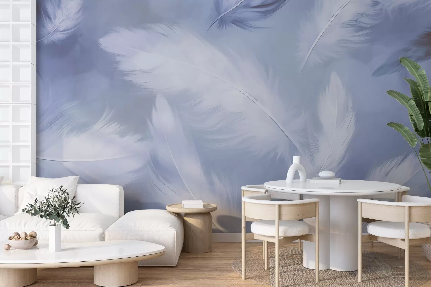 murales de pared Plumas grandes en azul w02601