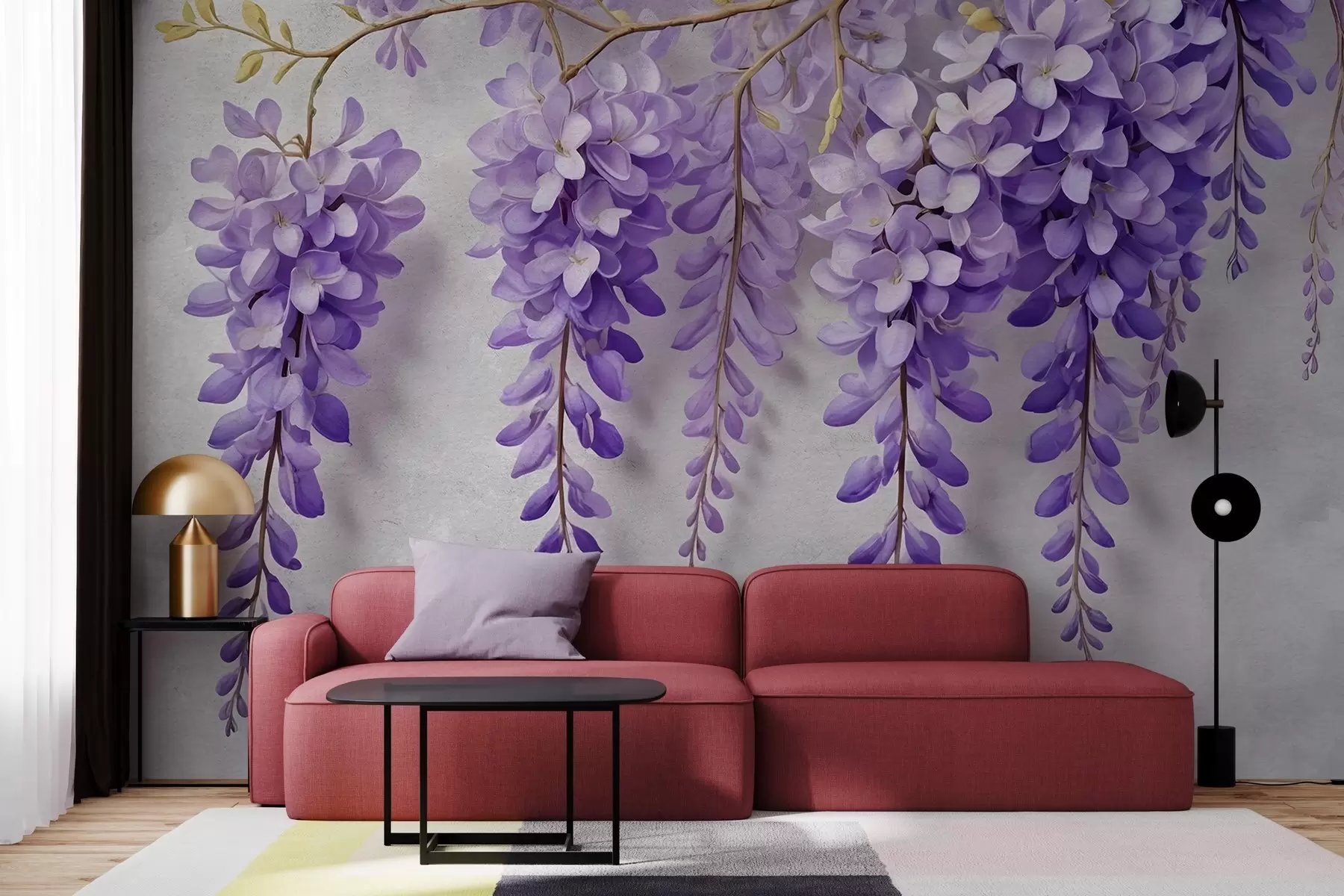 murales de pared Exuberante ramo de flores en una pared en estilo acuarela w02611